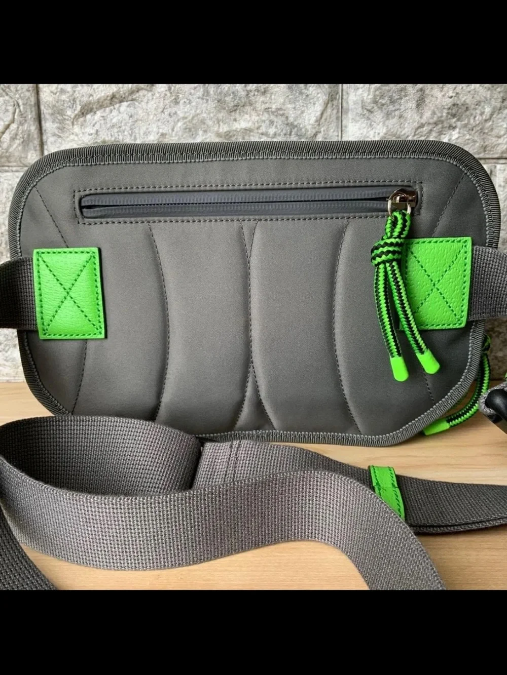Gucci Red and Neon Green Belt Bag with Gray Strap